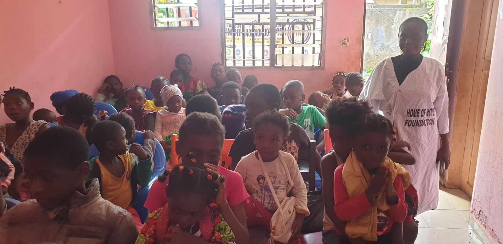 Children gathered for a lesson